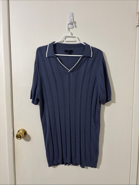 New Look Other - New Look Men’s XL Short-Sleeve Knit Polo Shirt in Blue with White Trim